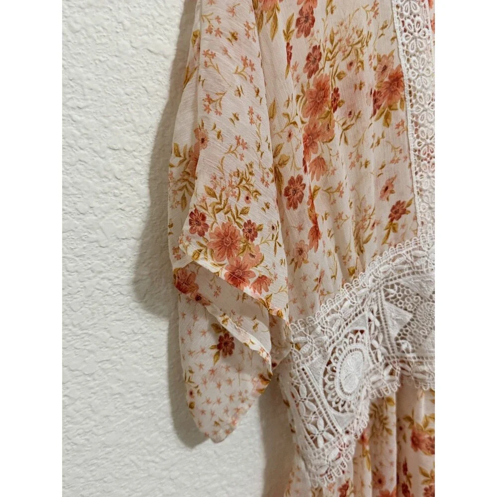 Toby and Olive Floral High Low Maxi Boho Cottage Core Sheer dress L